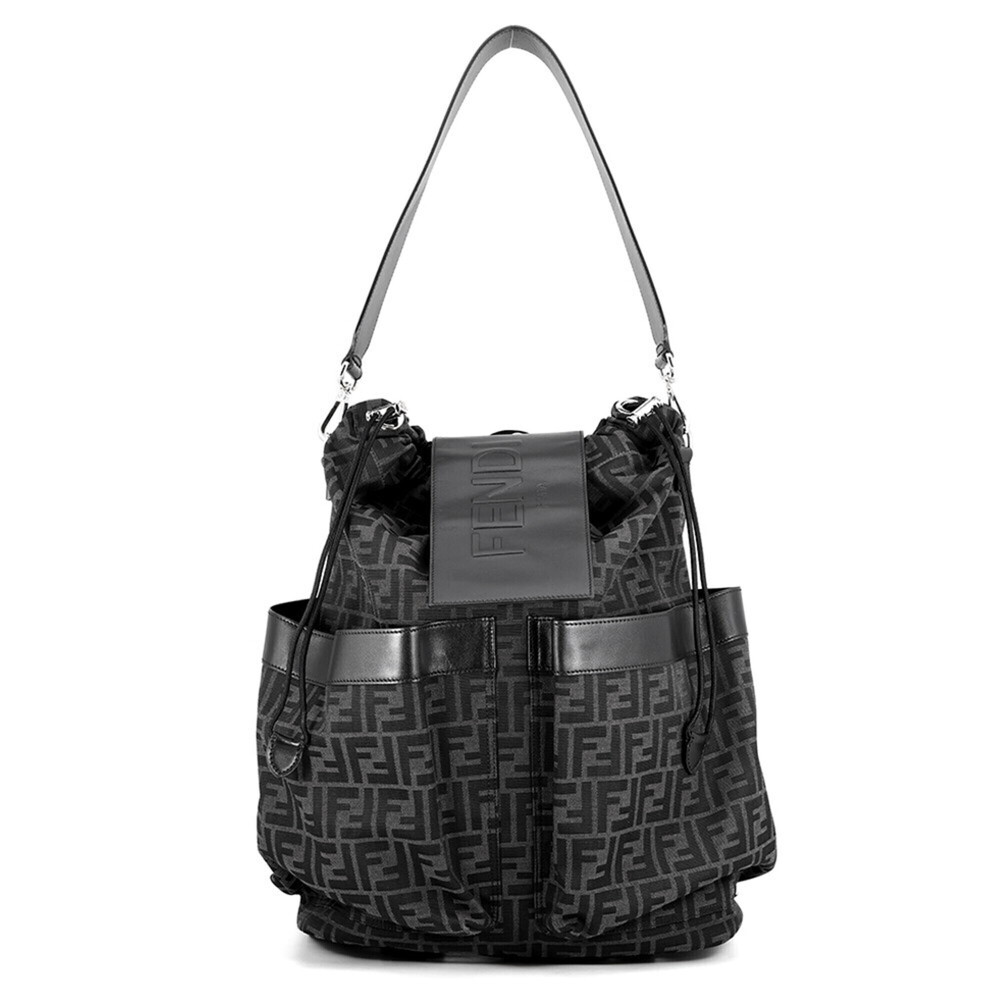 Fendi drawstring backpack, FF jacquard leather, 7VZ056, FENDI black, handbag,